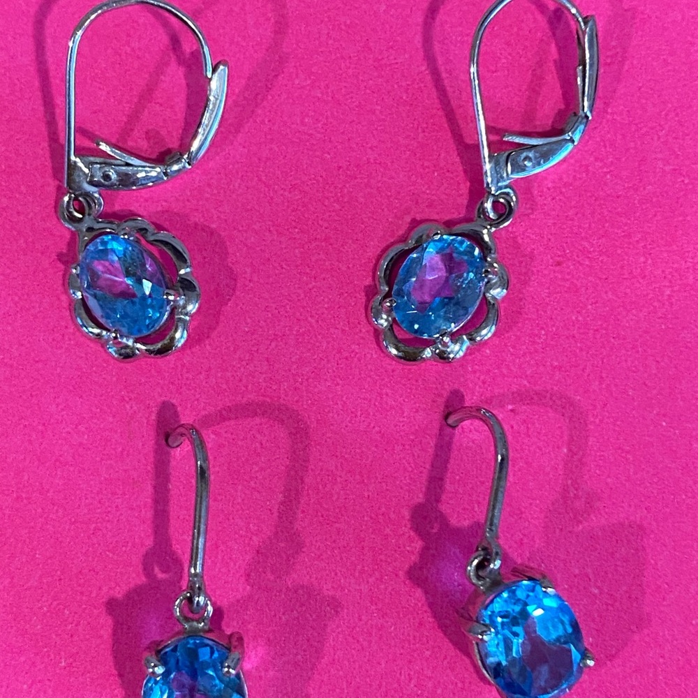 Elegant Blue Topaz 3 Earrings 2 Pendants and 1 Amethyst Pendant Gemstone Jewelry - Picture 2 of 14